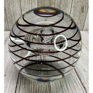 Vintage Blown Art Glass Paperweight Brown Swirl Controlled Bubbles Home Decor 4"